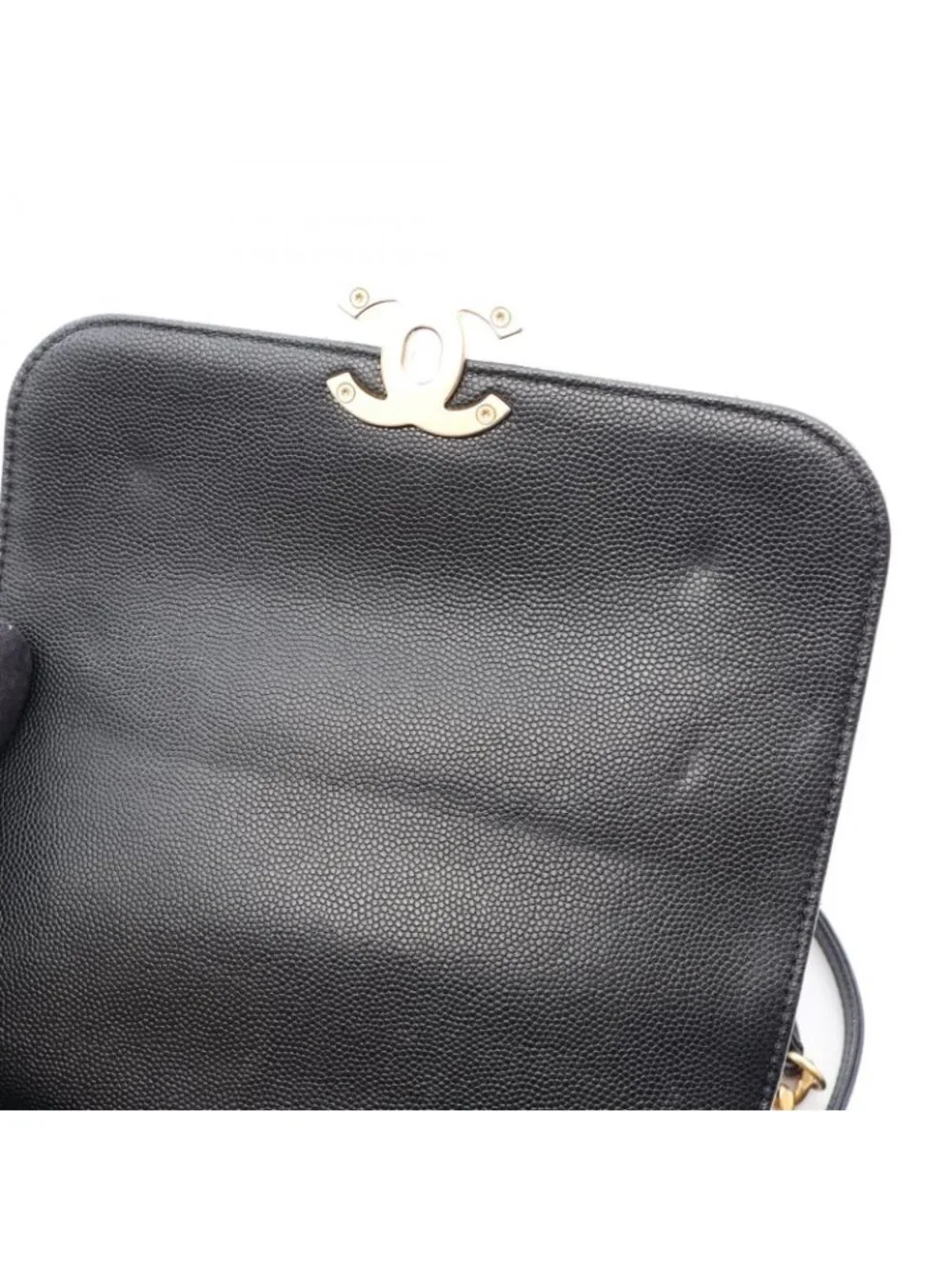 Chanel Shoulder Bag Quilted Black Caviar Leather Chain